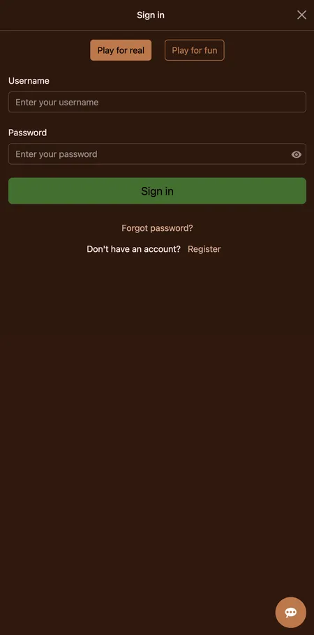 Cocoa Casino login screen after registration